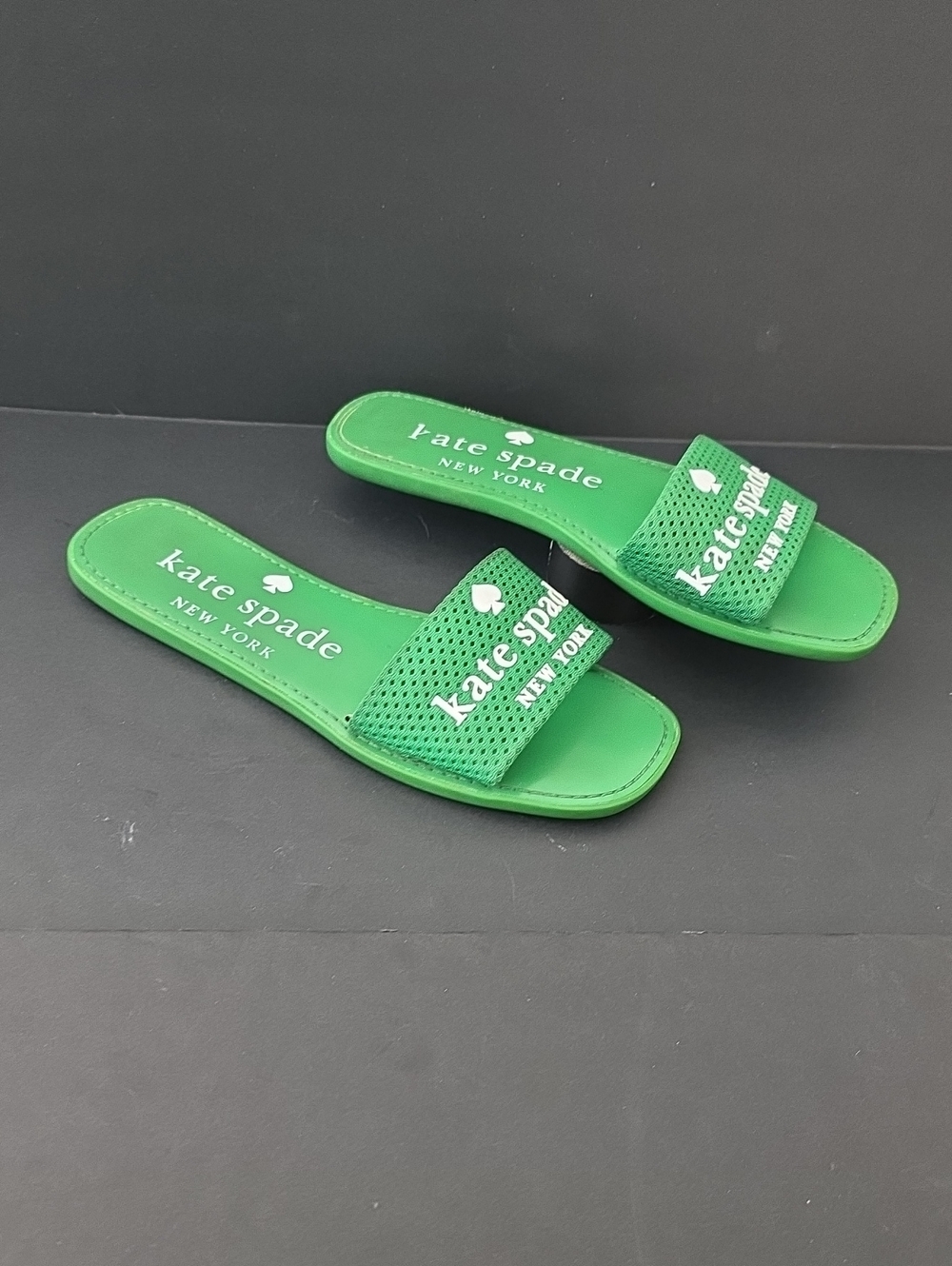 kate spade Green Logo Perforated Slide Sandals